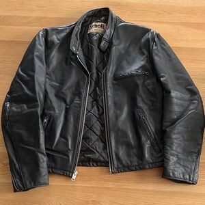 Schott NYC Black Quilted-Lined Leather Bomber Jacket